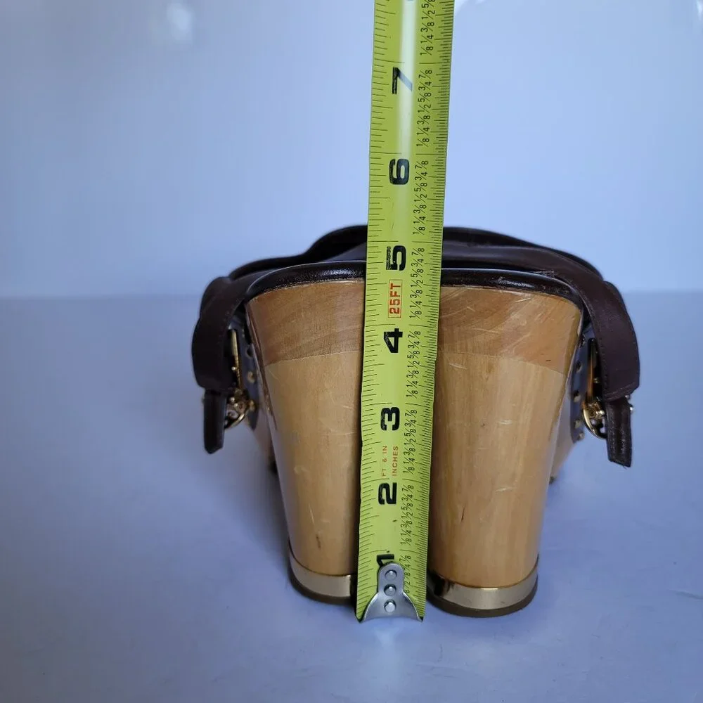 Tory Burch Brayden Perforated Leather Logo Slingback Wood Clogs. Size 7.5M